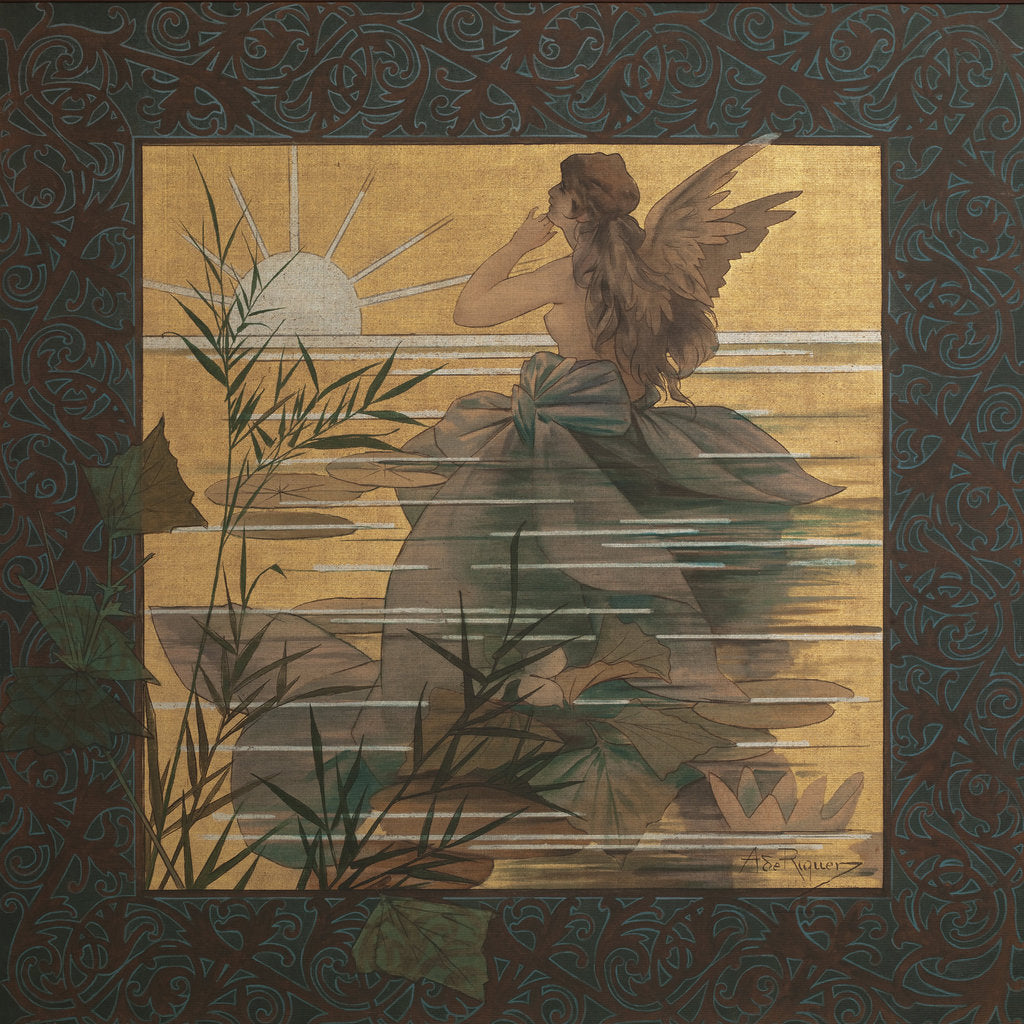 Detail of Composition with winged nymph at sunrise, 1887 by Alejandro de Riquer Inglada