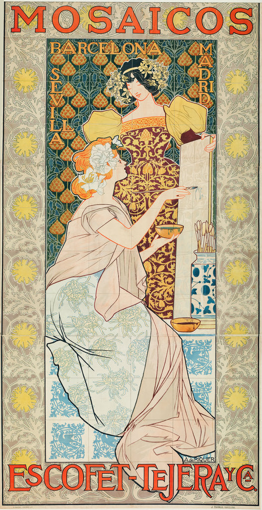 Detail of Mosaicos Escofet-Tejera (Advertising Poster), 1900 by Alejandro de Riquer Inglada