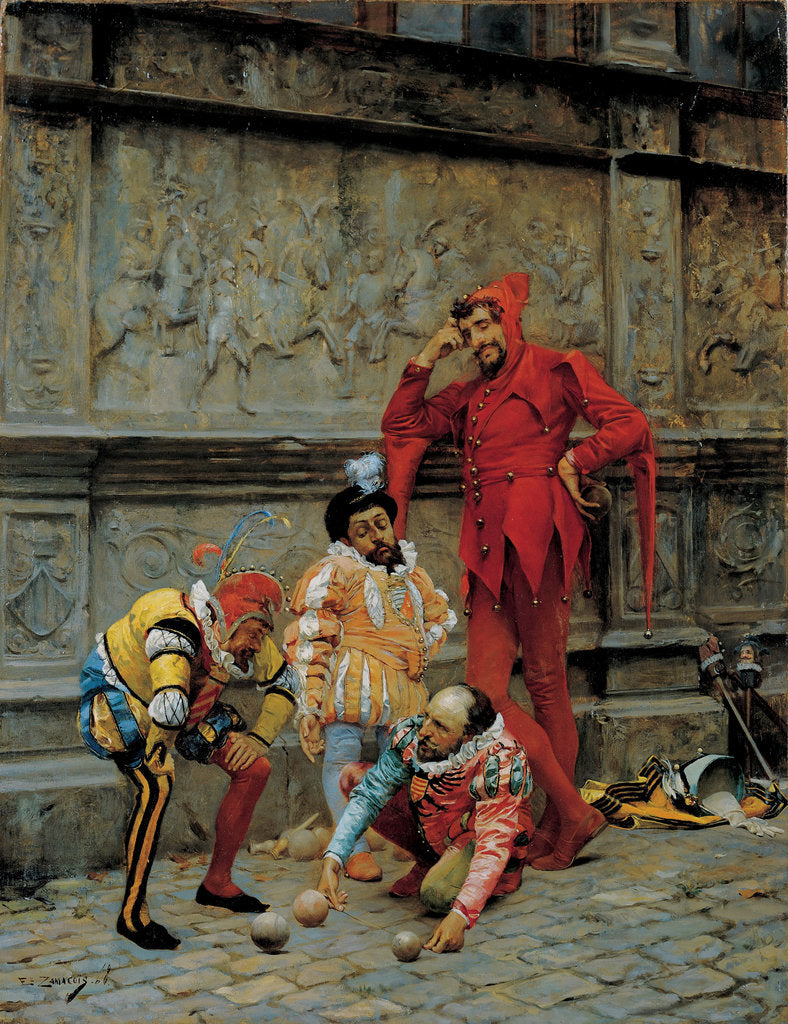 Detail of Jesters playing Cochonnet, 1868 by Eduardo Zamacois y Zabala