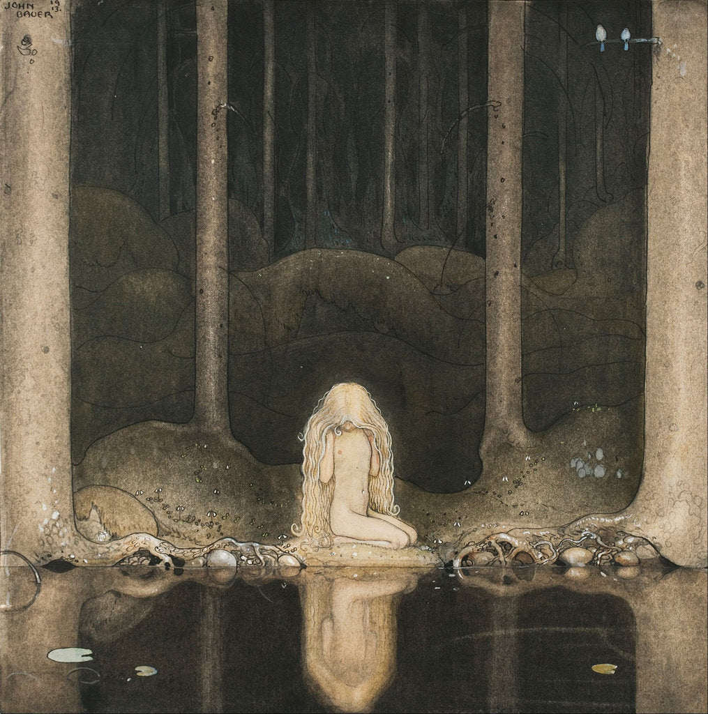Detail of Princess Tuvstarr is still sitting there wistfully looking into the water, 1913 by John Bauer