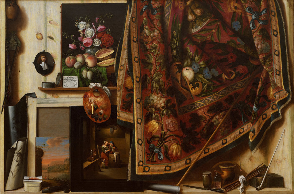 Detail of Trompe loeil. A Cabinet in the Artists Studio, 1671 by Cornelis Norbertus Gijsbrechts