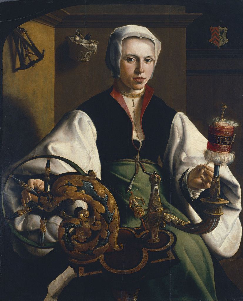 Detail of Portrait of a Lady spinning, ca 1531 by Maarten Jacobsz van Heemskerck