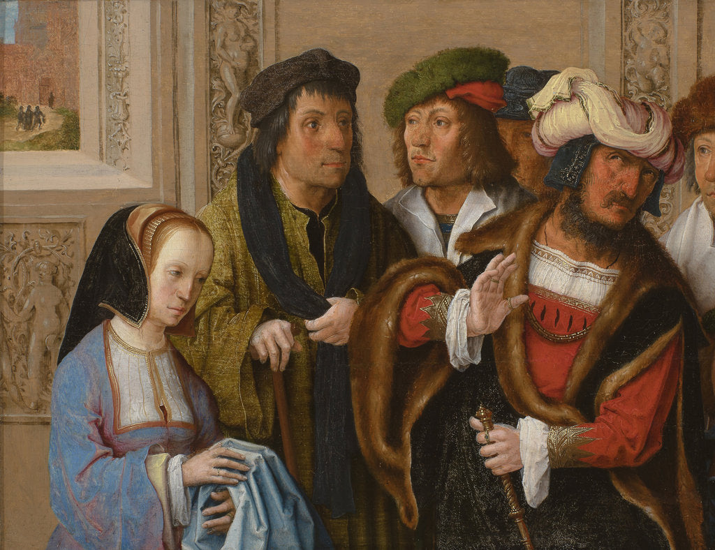 Detail of Potiphars Wife Displays Josephs Garment, c. 1512 by Lucas Leyden van