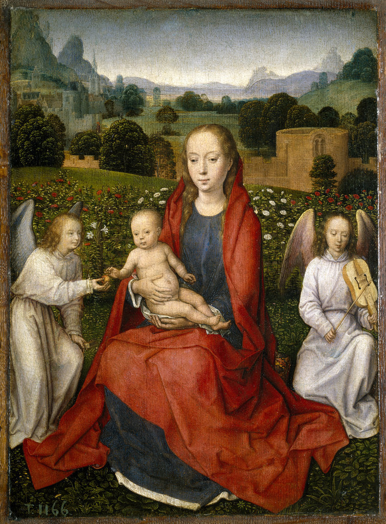 Detail of Virgin and child and two angels, 1480-1490 by Hans Memling