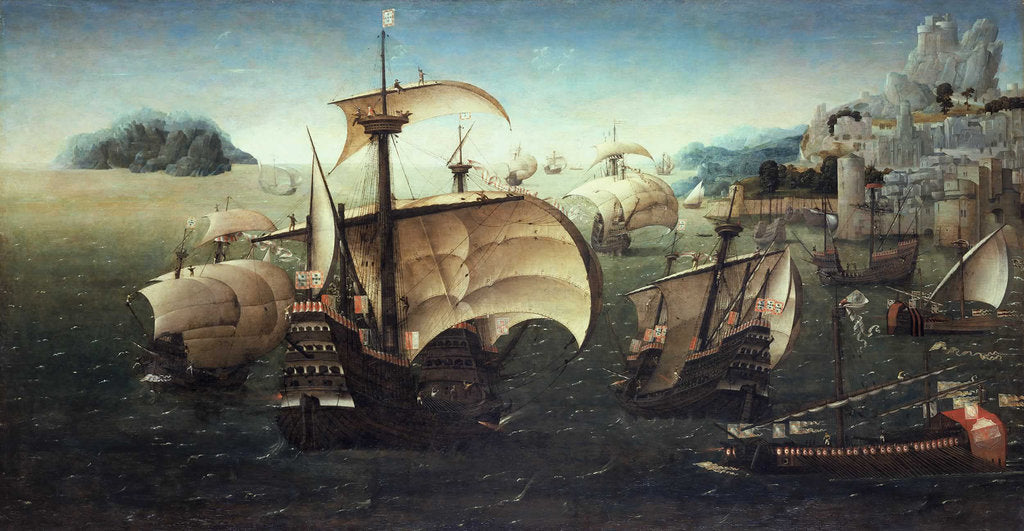 Detail of Portuguese Carracks off a Rocky Coast, c.1540 by Follower of Joachim Patinir
