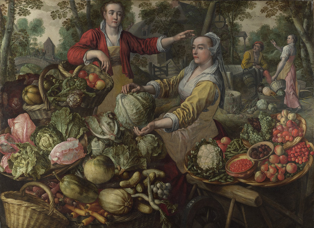 Detail of The Four Elements: Earth. A Fruit and Vegetable Market with the Flight into Egypt in the Background, 1569 by Joachim Beuckelaer