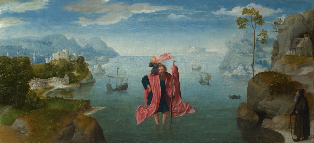 Detail of Saint Christopher carrying the Infant Christ, Mid of 16th cen by Master of the Female Half-Lengths