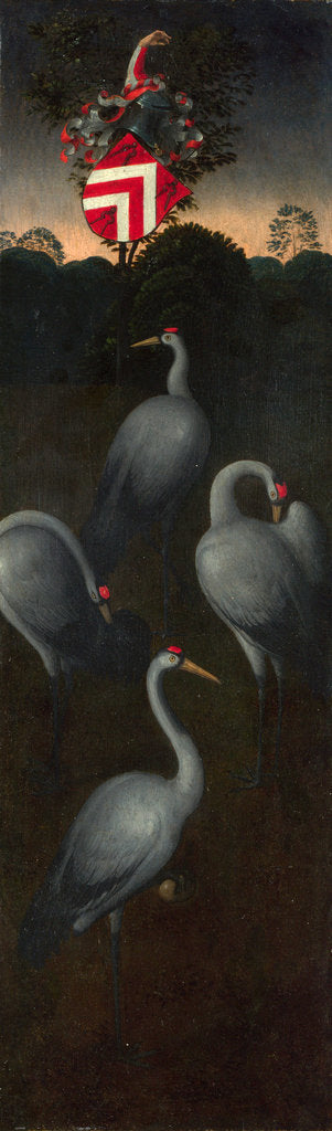Detail of Cranes with the coat of arms of the Pagagnotti family (The reverse of a Panel from a Triptych), c. 1480 by Hans Memling