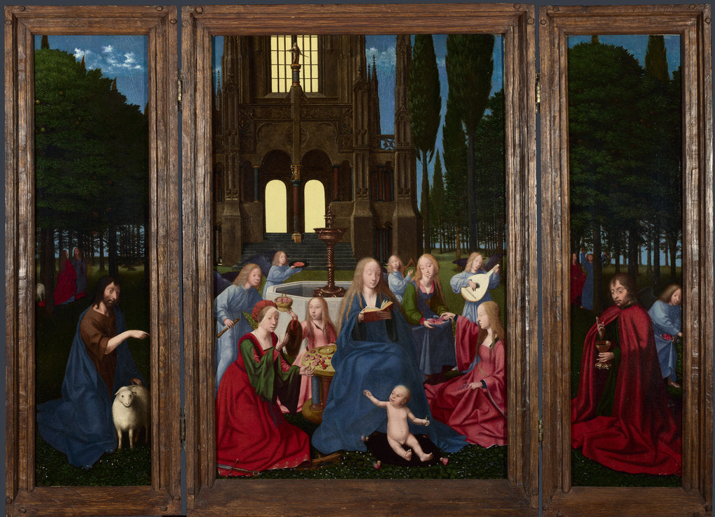 Detail of The Virgin and Child with Saints and Angels in a Garden, c. 1500 by Netherlandish master