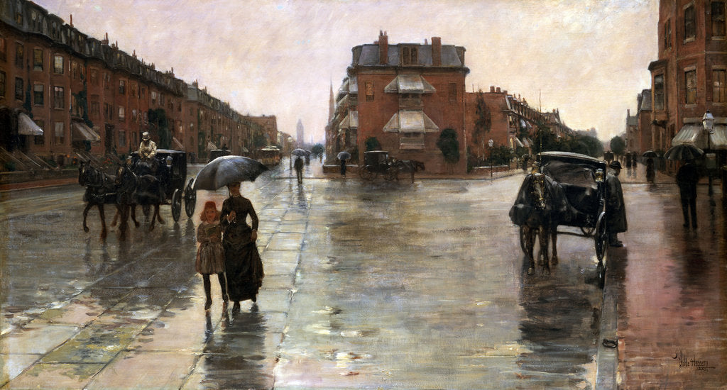 Detail of Rainy Day, Boston, 1885 by Childe Hassam