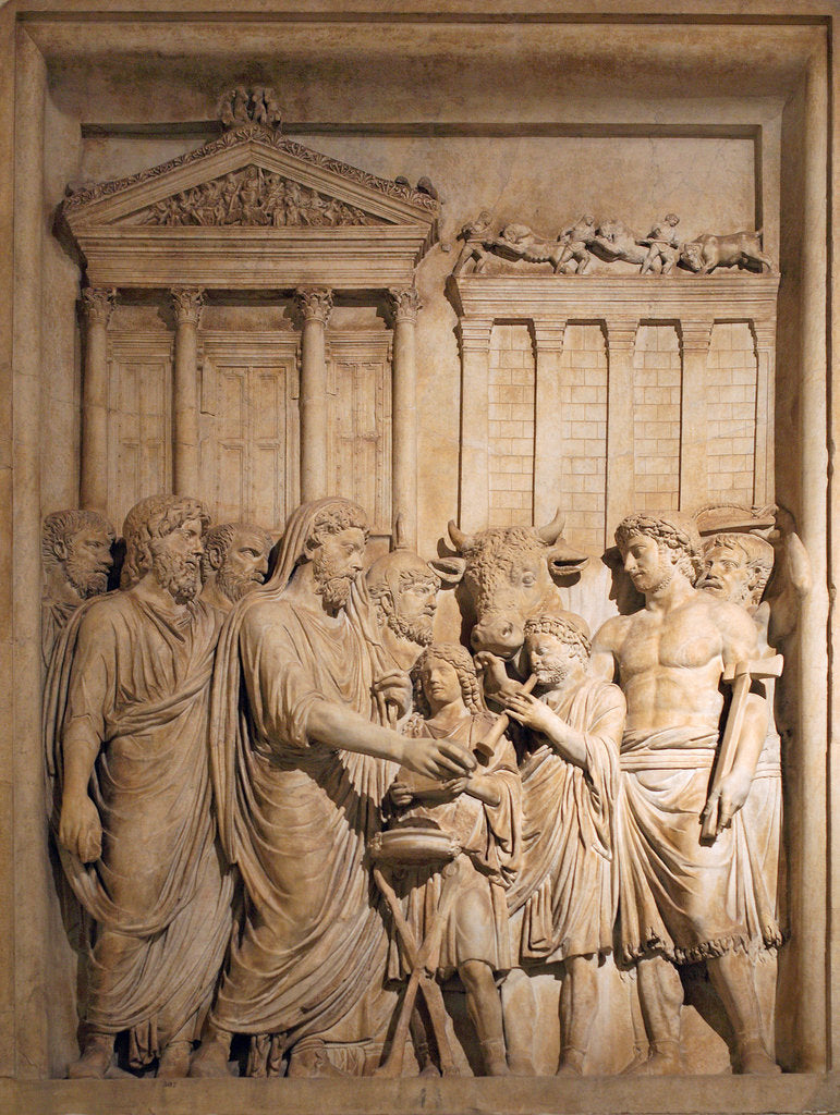 Detail of Marcus Aurelius and members of the Imperial family offer sacrifice in gratitude for success against Germanic tribes, ca 176-182 by Classical sculpture Art of Ancient Rome