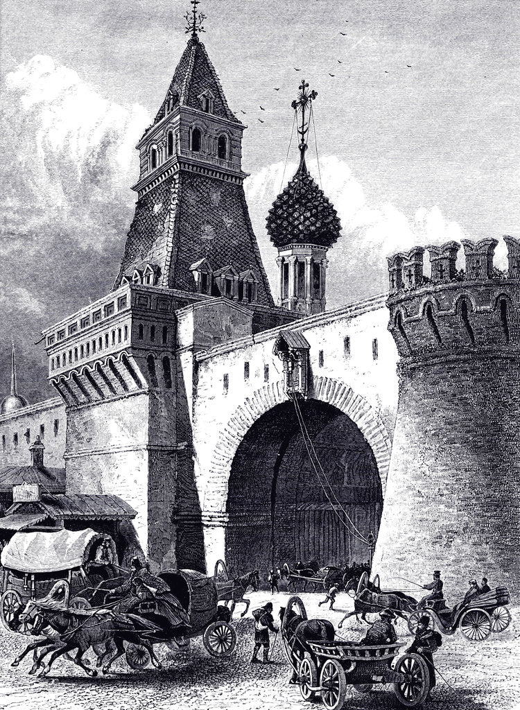Detail of View of the Nikolskaya Tower and Armory in Moscow, ca 1860 by Anonymous
