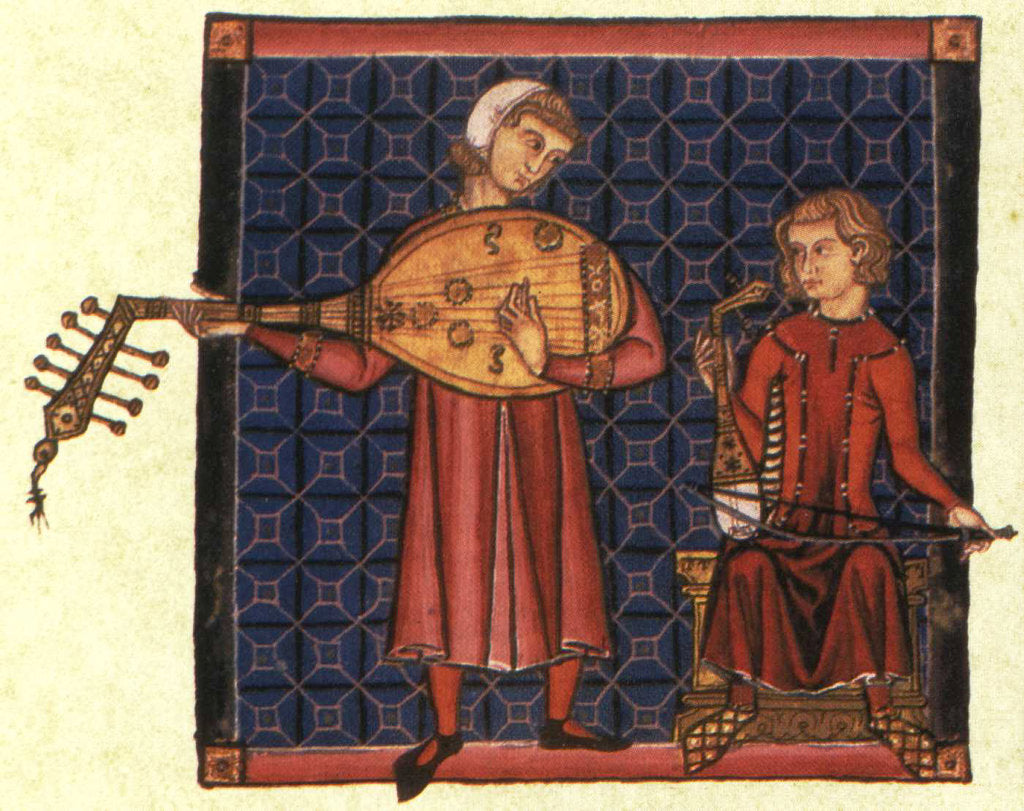 Detail of Two minstrels. Illustration from the codex of the Cantigas de Santa Maria, c. 1280 by Anonymous