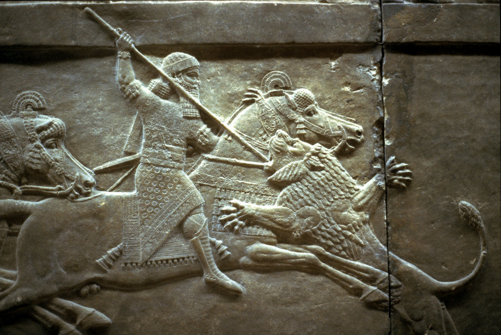 Detail of King Ashurnasirpal II during a royal lion hunt, 650-620 BC by Assyrian Art