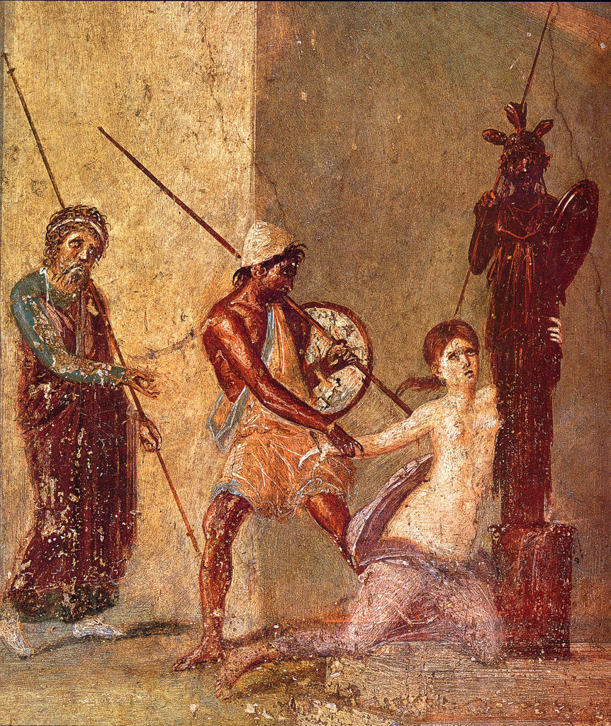 Detail of Ajax the Lesser drags Cassandra away from the Xoanon, 1st H. 1st cen. AD by Roman-Pompeian wall painting