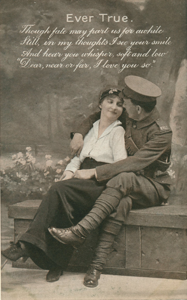 Detail of Romantic postcard featuring a soldier and his sweetheart, c1914-18 by Anonymous