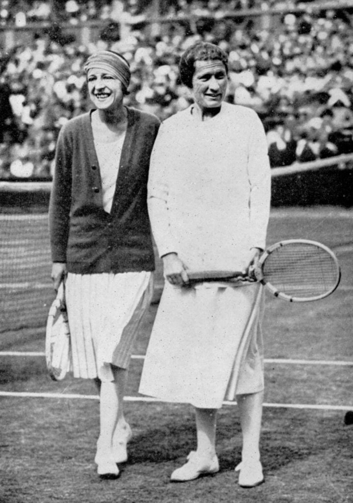 Detail of Suzanne Lenglen (left) and Elizabeth Ryan before their last singles match at Wimbledon by Anonymous