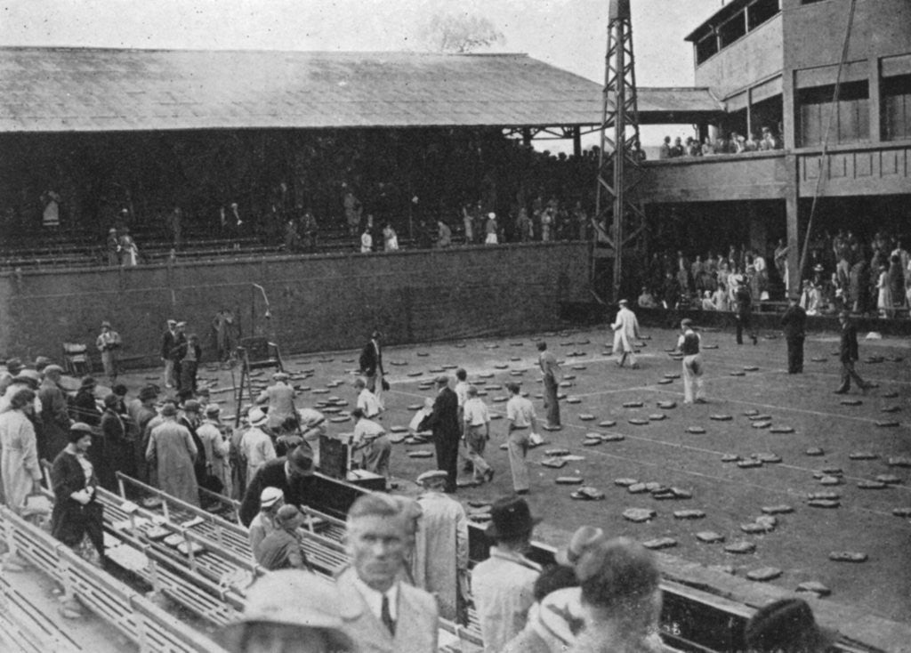 Detail of The cushion bombardment of No 1 Court, Davis Cup, Wimbledon by Planet News Ltd