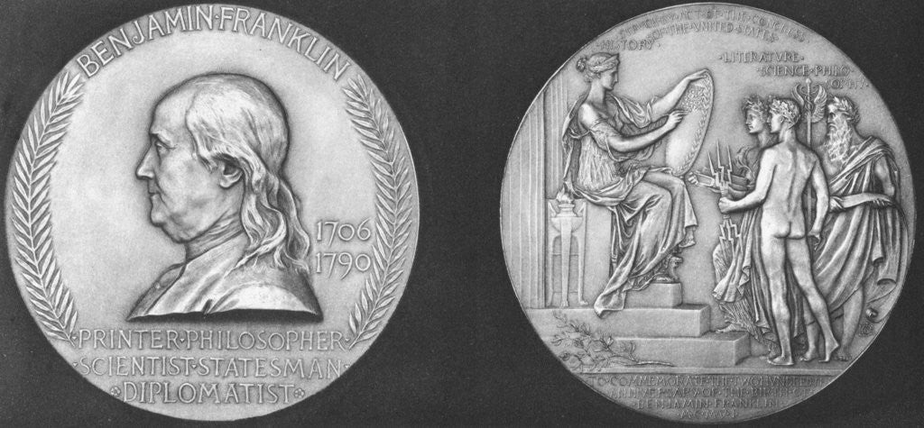 Detail of Medal struck to commemorate the 200th anniversary of the birth of Benjamin Franklin by Anonymous