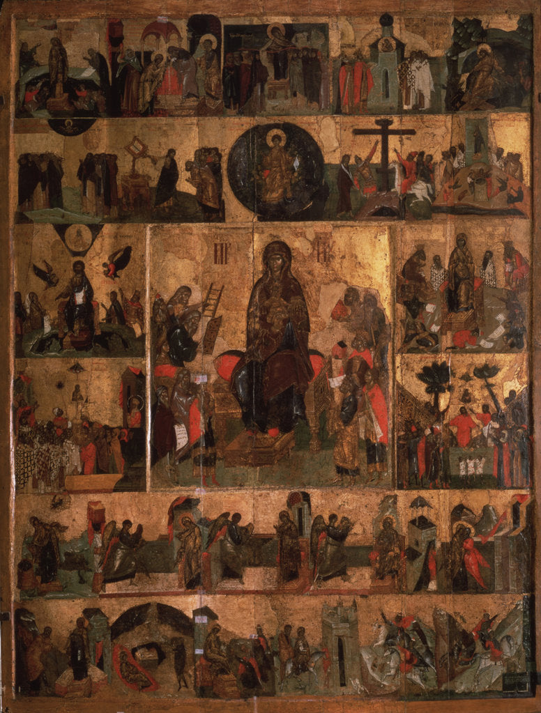 Detail of The Glorification of the Virgin (Akathist Hymn to the Most Holy Theotokos), 14th century by Russian icon