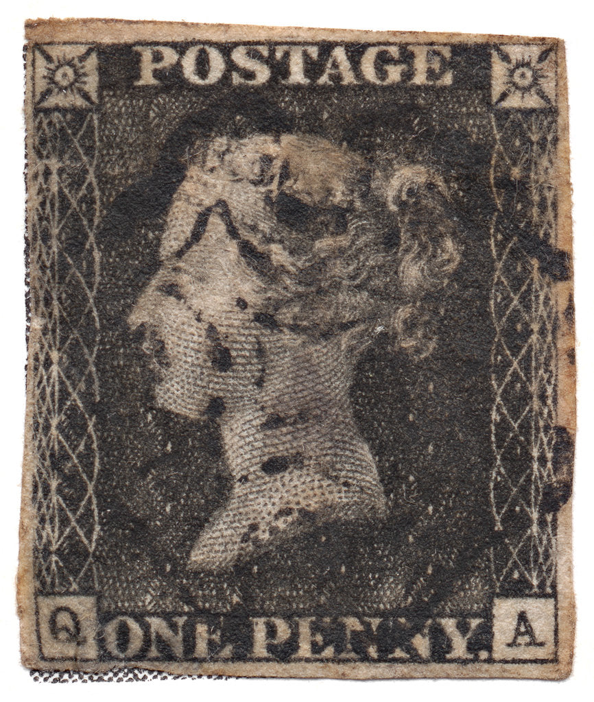 Detail of One Penny Black, the worlds first postage stamp, c. 1840 by Philately