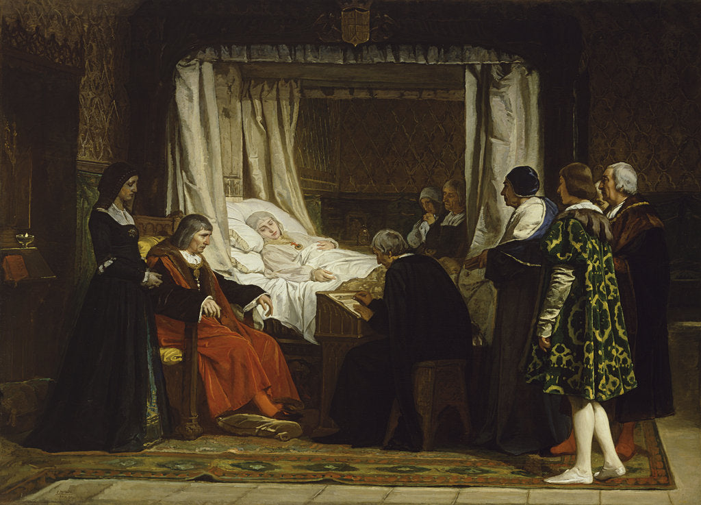 Detail of Queen Isabella I of Castile dictating her last will and testament, 1864 by Eduardo Rosales Gallina