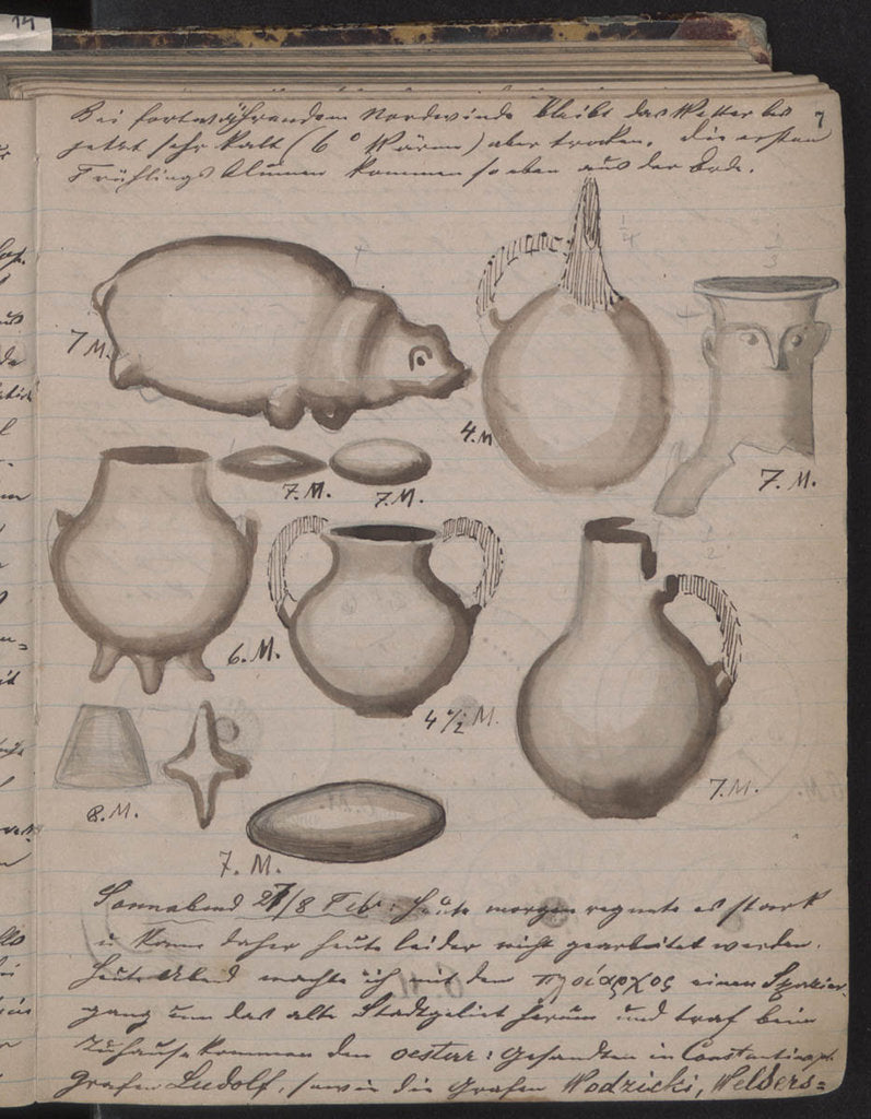 Detail of The Schliemanns diary contains sketches of discoveries, 1873 by Heinrich Schliemann