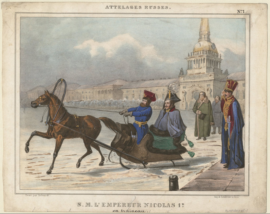 Detail of Nicholas I of Russia in a sleigh, 1850 by Anonymous