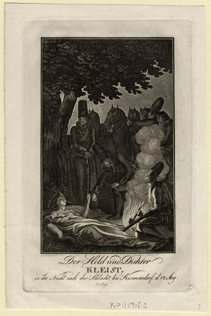 Detail of Poet Ewald von Kleist at the battle of Kunersdorf, on August 12, 1759, ca 1759 by Daniel Nikolaus Chodowiecki