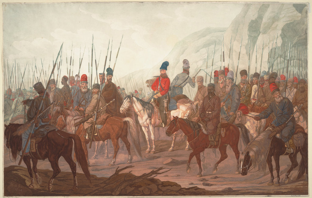Detail of March of Ural Cossacks through Bohemia in July 1799, 1800 by Carl Adolph Heinrich Hess