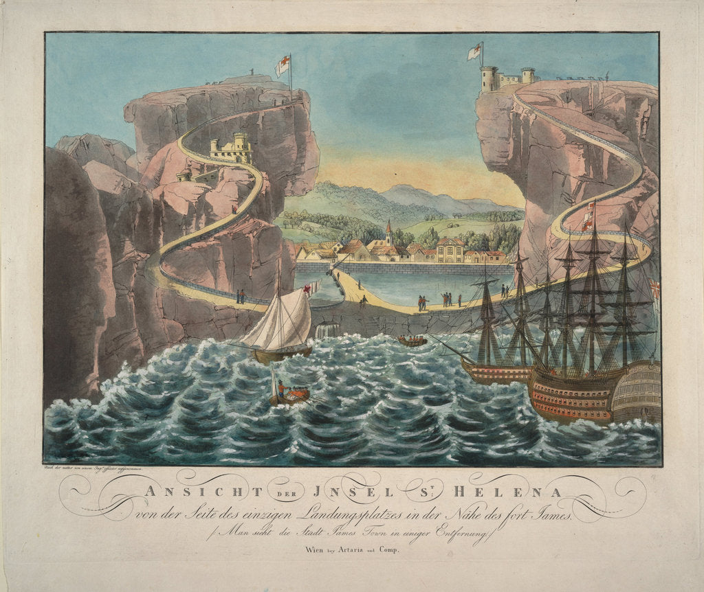 Detail of View of the Island of St. Helena from the side of the landing place near the Fort James, 1815 by Anonymous