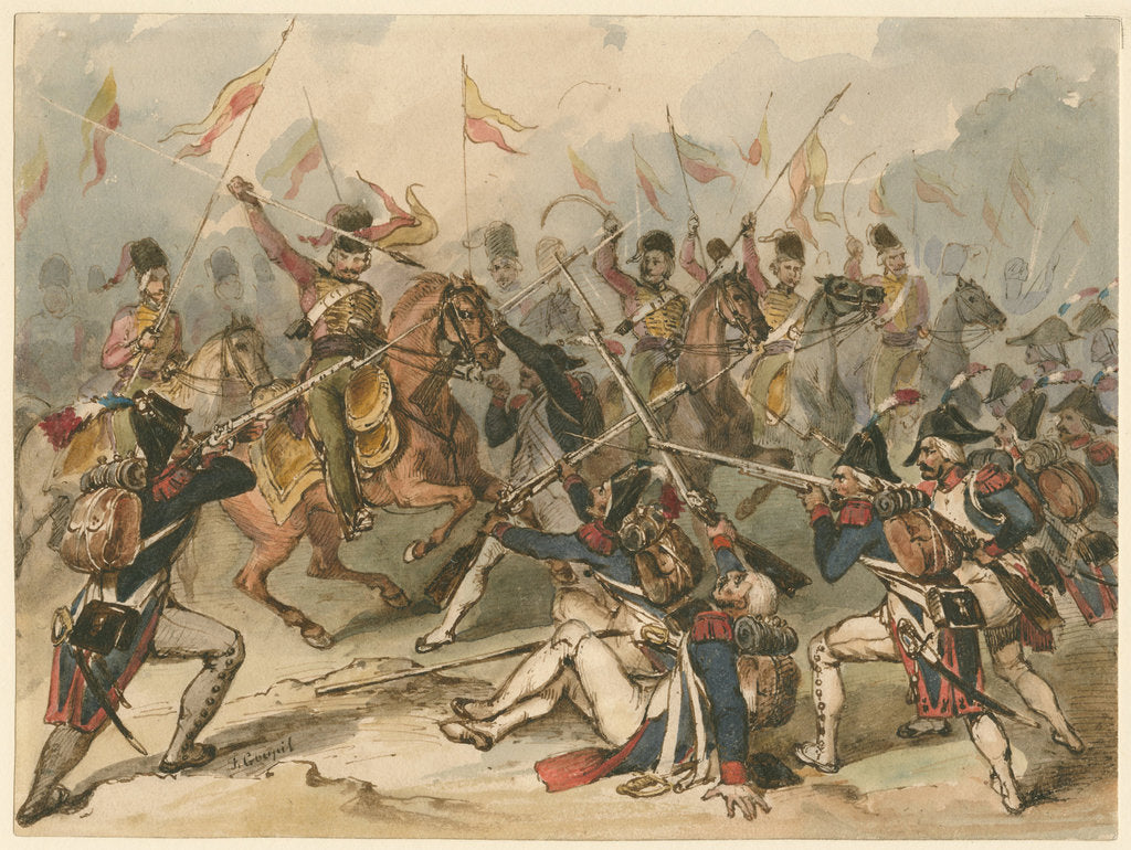 Detail of French infantry and Russian hussars in combat at Austerlitz by Frédéric Goupil-Fesquet