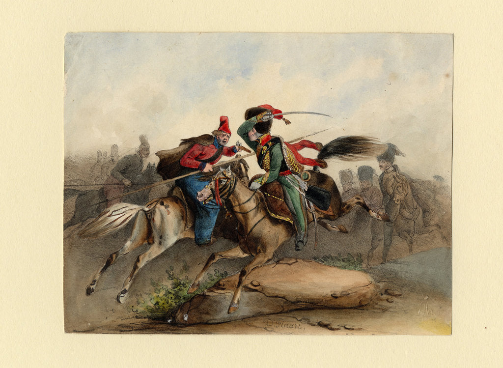 Detail of French Horse Chasseurs of the Imperial Guard in Combat with the Russian Cossacks, c. 1830 by Noël Dieudonné Finert