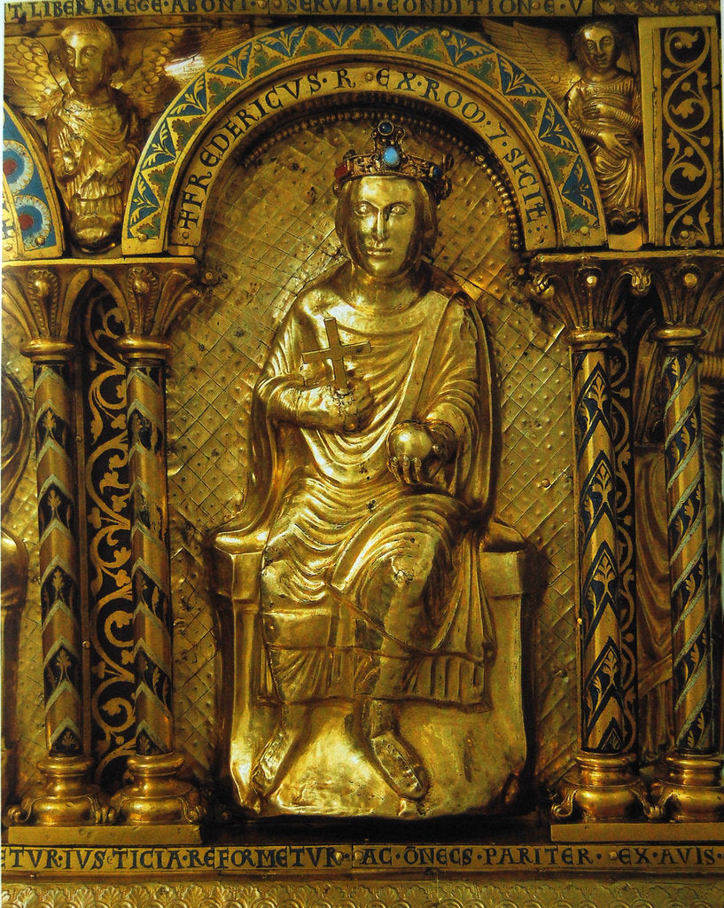 Detail of The Shrine of Charlemagne, Detail: Frederick II, Holy Roman Emperor, 1215 by West European Applied Art