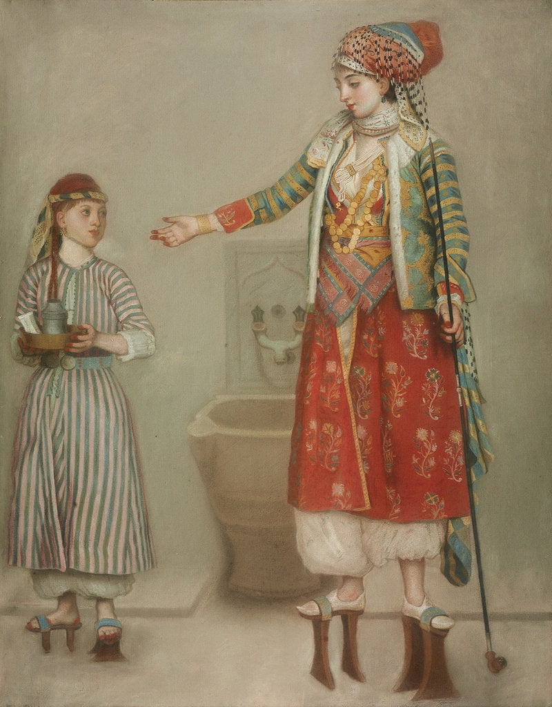 Detail of A lady in Turkish costume with her servant at the hammam, Mid of the 18th cen by Jean-Étienne Liotard