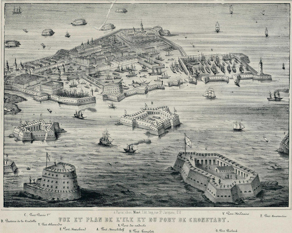 Detail of View and Plan of island and the port of Kronstadt, c. 1850 by Anonymous