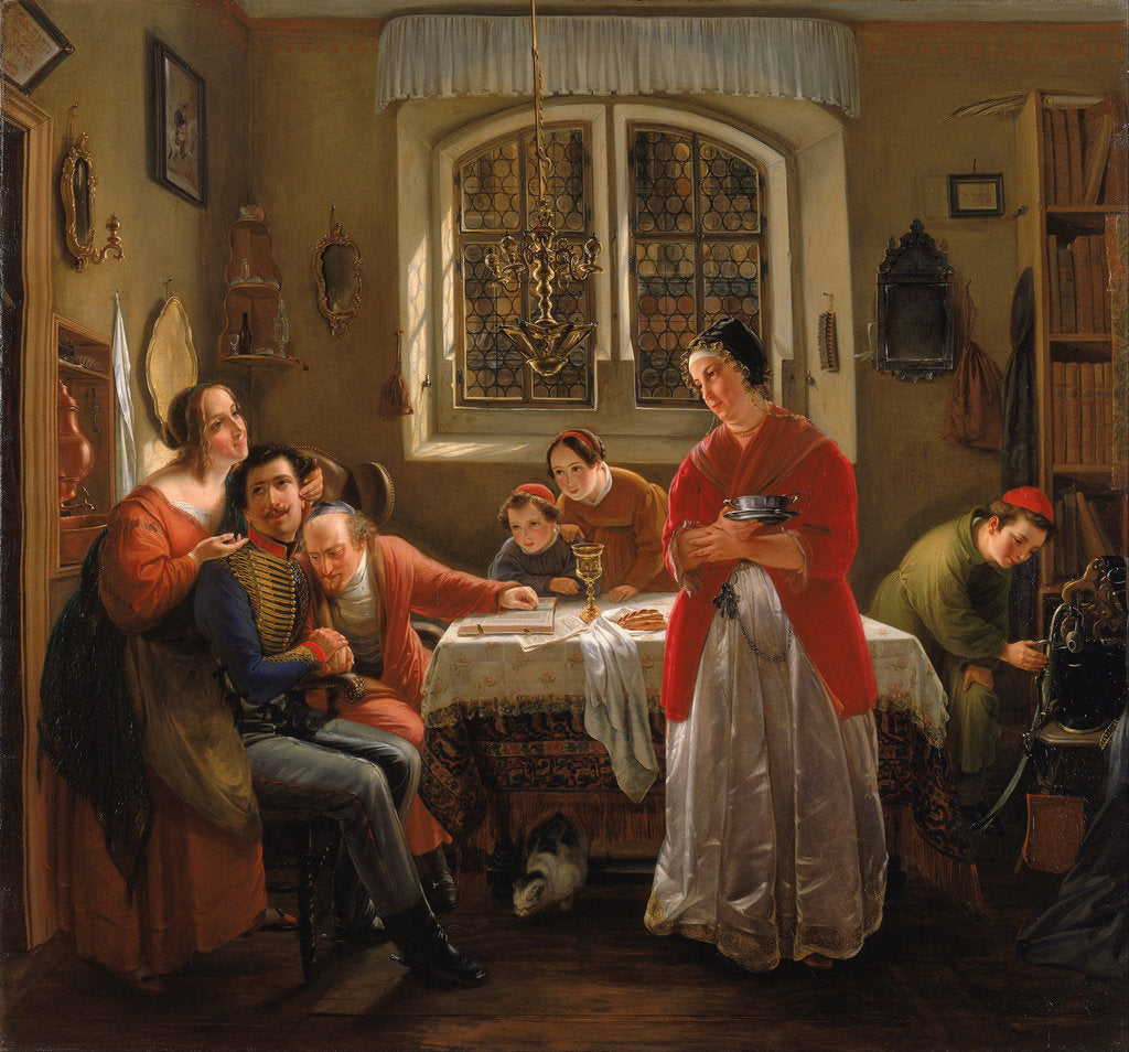 Detail of The Return of the Volunteer from the Wars of Liberation to His Family Still Living in Accordance wit by Moritz Daniel Oppenheim