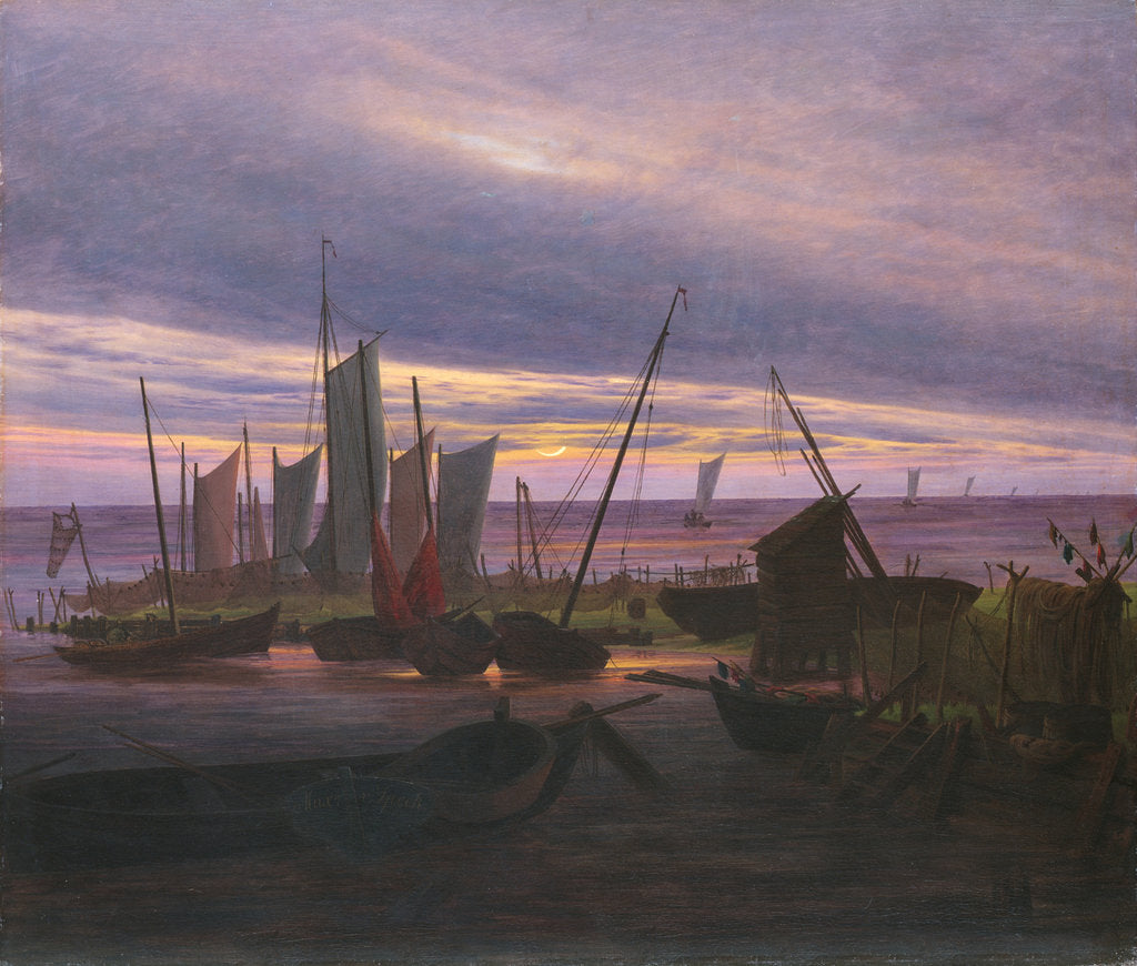 Detail of Boats in the Harbour at Evening, c. 1828 by Caspar David Friedrich