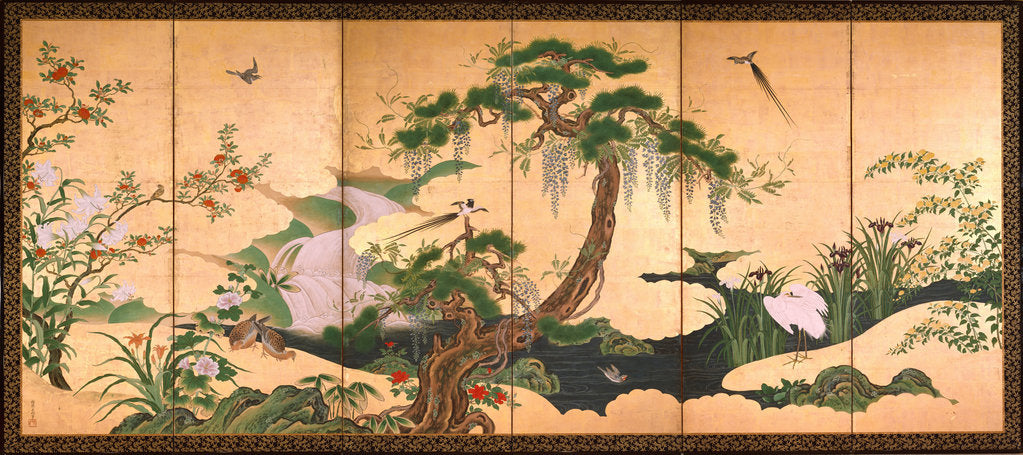 Detail of Birds and Flowers of Spring and Summer, Second Half of the 17th cen by Kano Eino