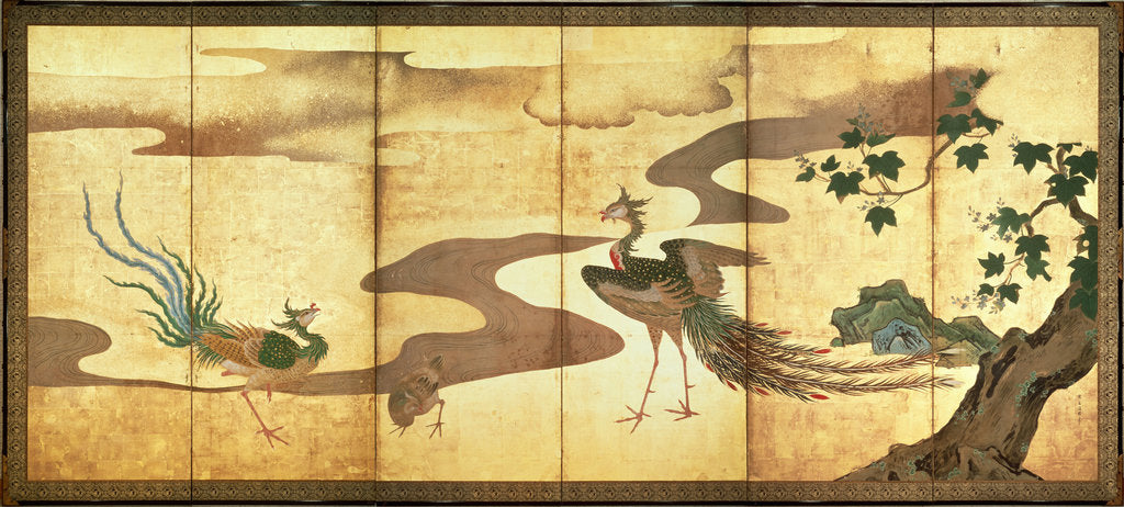 Detail of Phoenixes by Paulownia Trees, 17th century by Kano Tan'yu