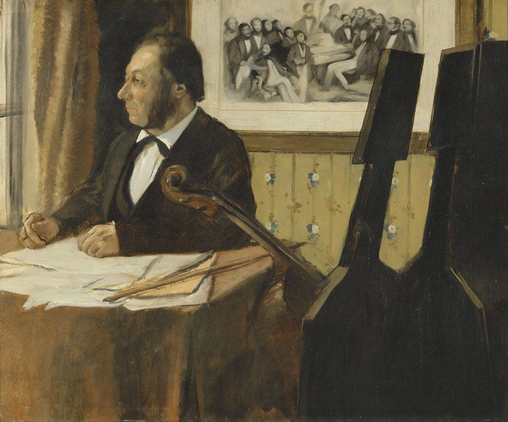 Detail of Louis-Marie Pilet, Cellist in the Orchestra of the Paris Opera, 1868-1869 by Edgar Degas