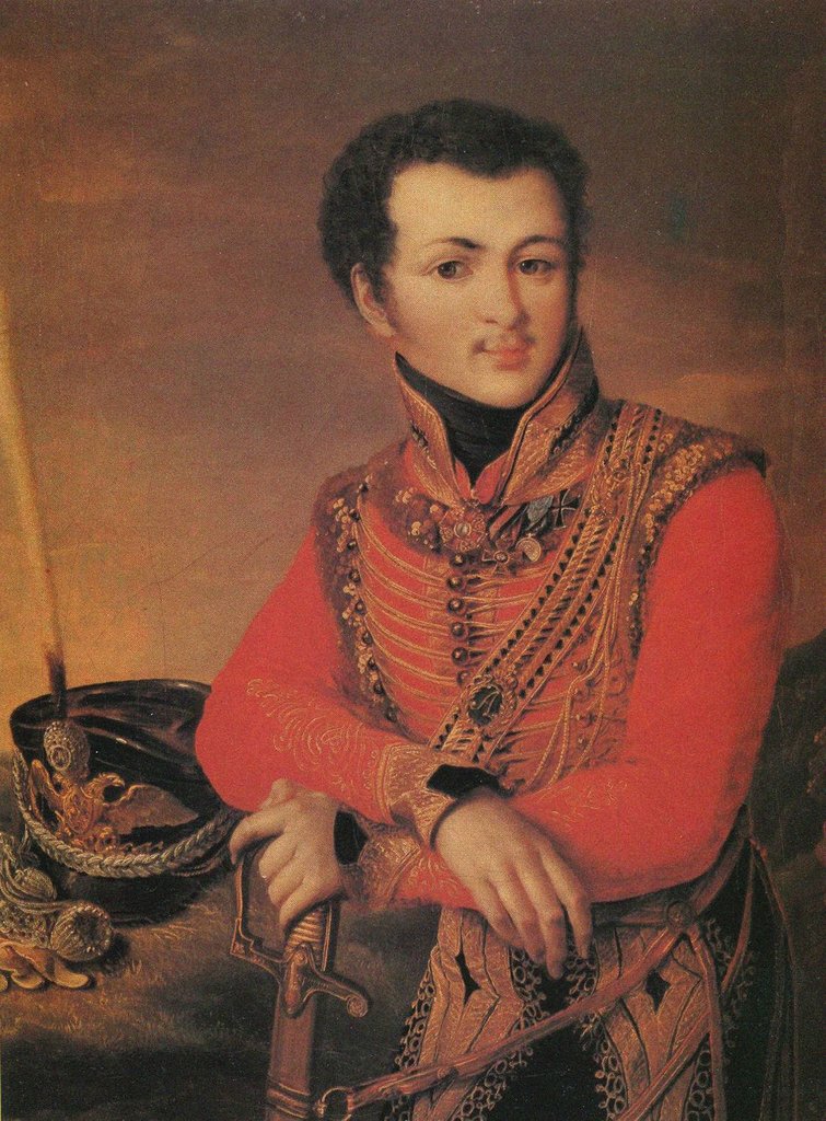 Detail of Portrait of Artemy Lazarev, Staff ride master of the Life-Guards Hussar Regiment, 1820s by Anonymous