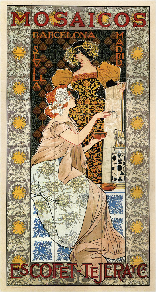 Detail of Mosaicos Escofet-Tejera (Advertising Poster), 1900 by Alejandro de Riquer Inglada