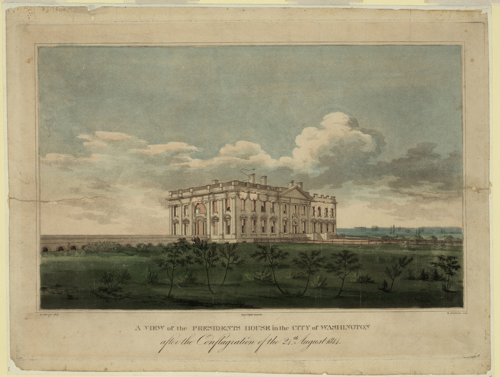 Detail of View of the White house in the city of Washington after the conflagration of the 24th August 1814, 1 by William Strickland