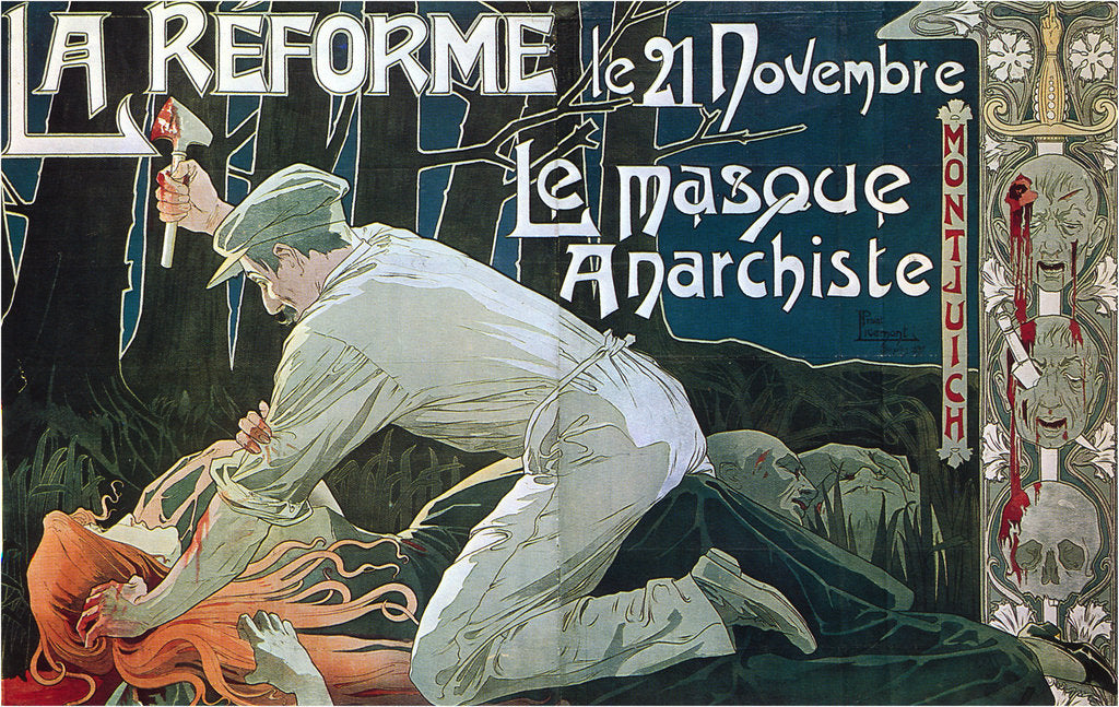 Detail of La Réforme le 21 Novembre, le masque anarchiste, 1897 by Henri Privat-Livemont