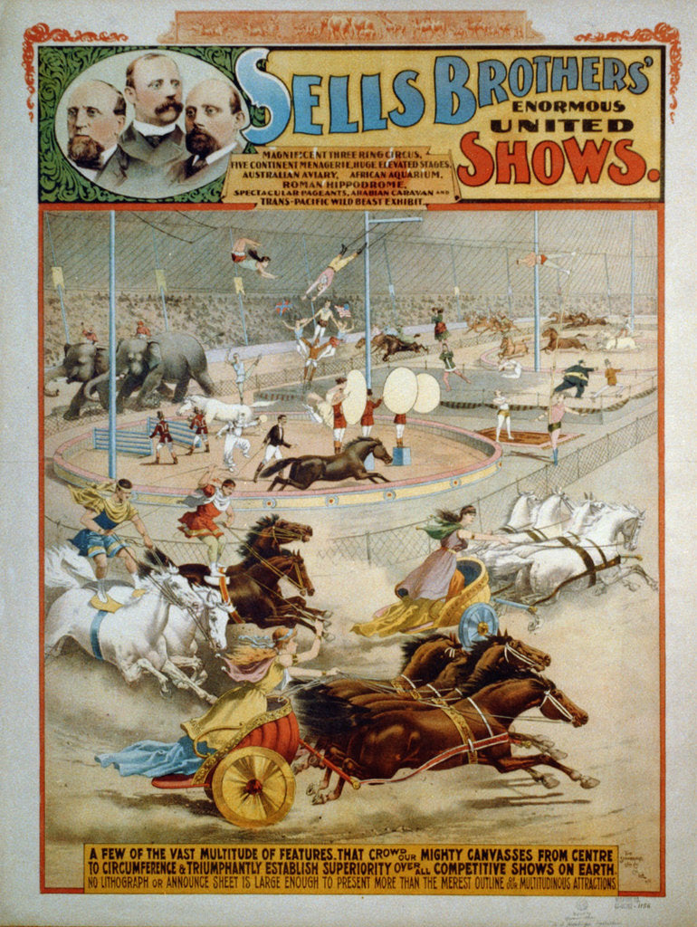 Detail of Sells Brothers Enormous Shows, ca 1885 by The Strobridge Lithographing Company