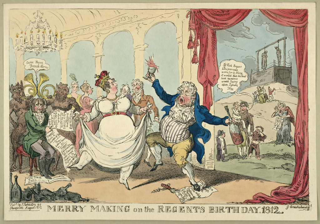 Detail of Merry making on the regents birth day, 1812, 1812 by George Cruikshank