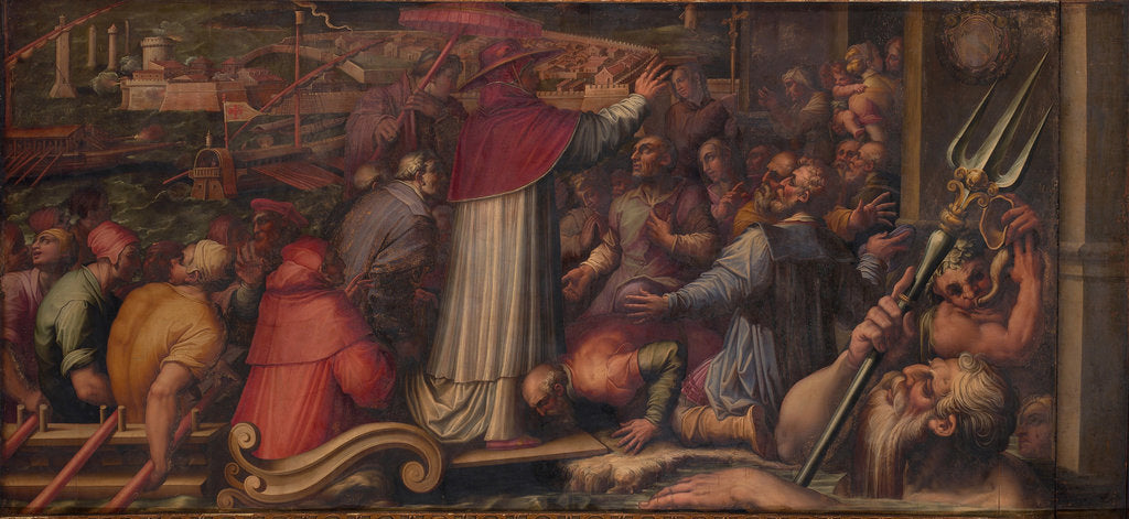 Detail of Pope Eugene IV disembarks at Leghorn to take refuge in Florence, 1563-1565 by Giorgio Vasari