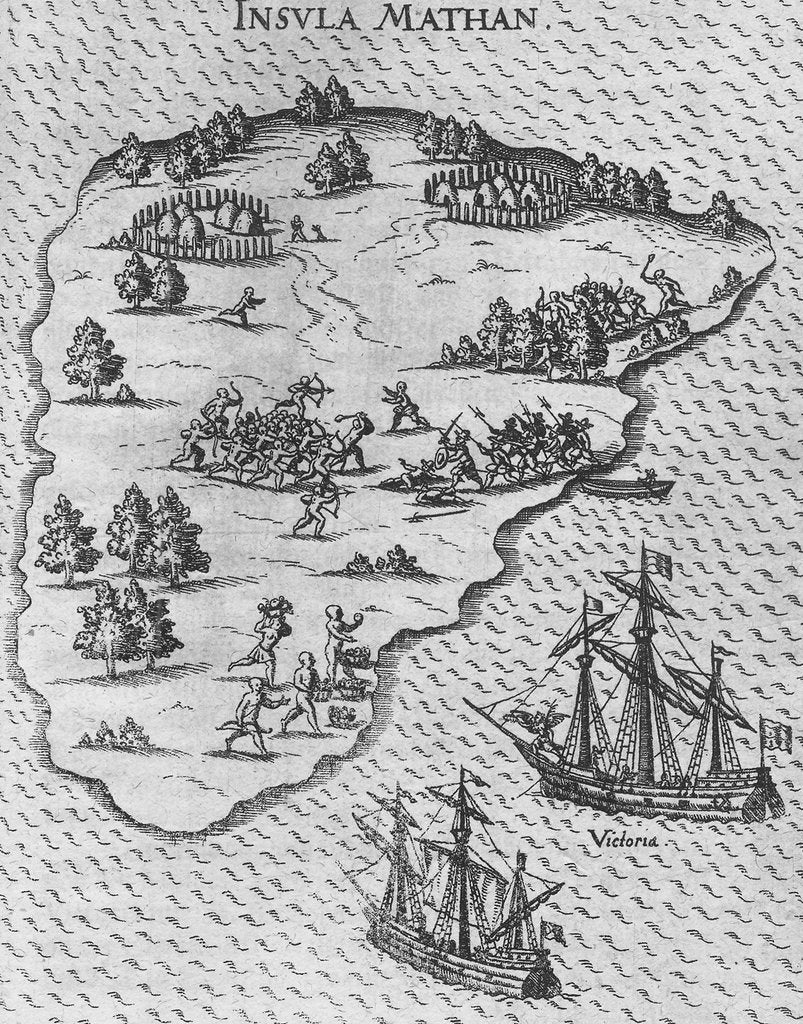 Detail of Death of Magellan on the Philippine island of Mactan. (From Levinus Hulsiuss Beschreibung der wunde by Anonymous