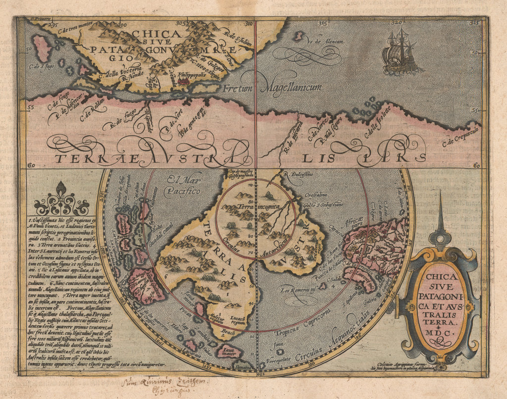 Detail of Chica sive Patagonica et Australis Terra (From Geographisches Handtbuch), 1600 by Matthias Quad